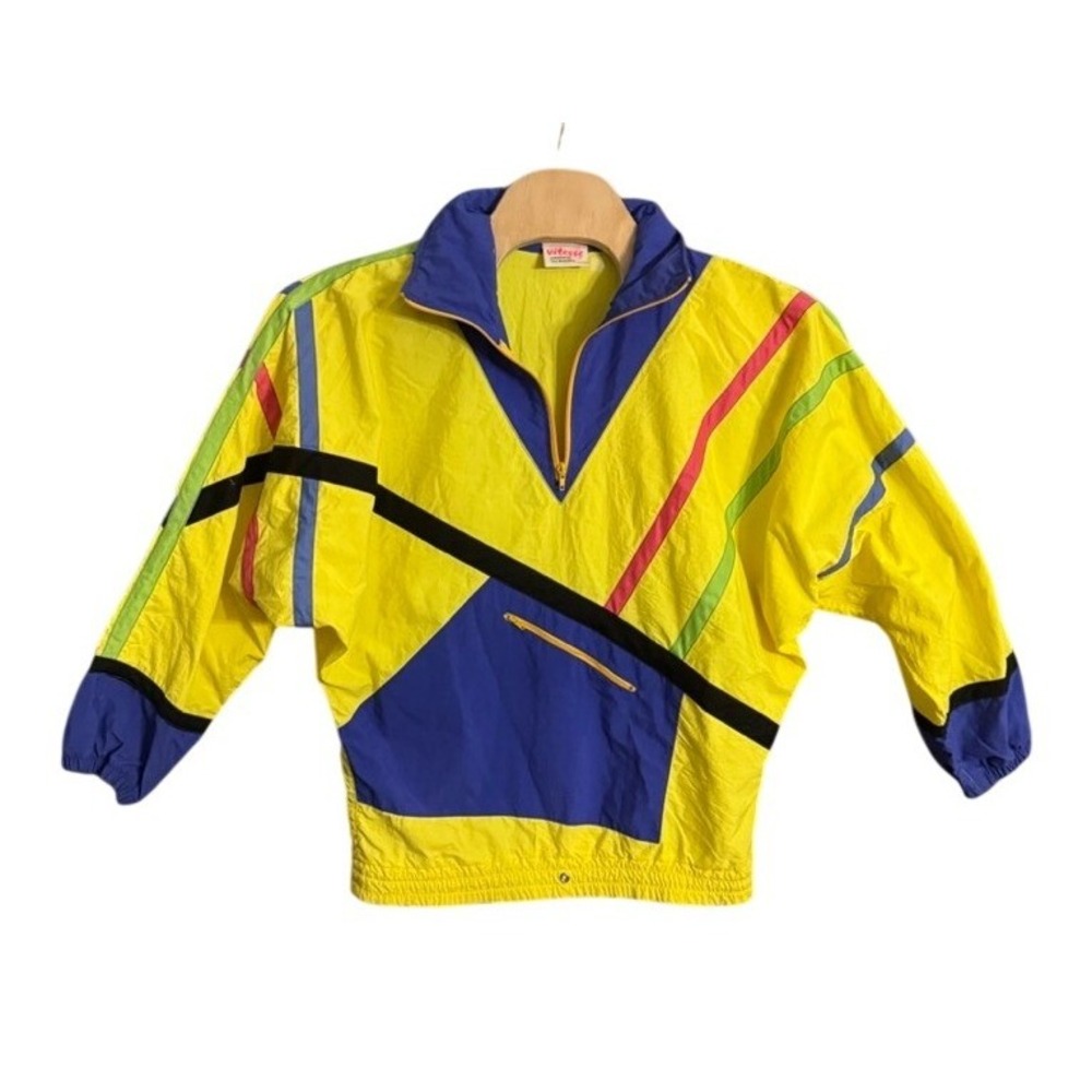 Vintage Vitesse Colorblock Windbreaker Jacket Yellow Blue 80s 90s Med Pullover
